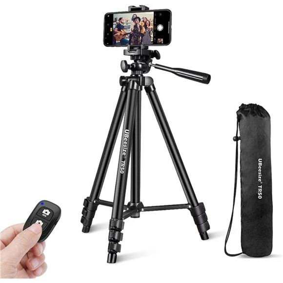 Phone Tripod, 51" Adjustable Travel Video Tripod Stand with Cell Phone Mount